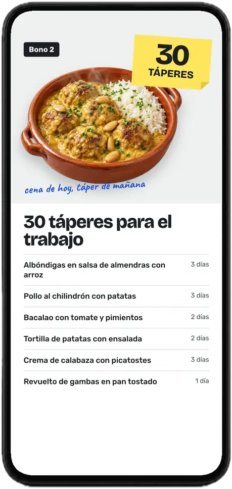Bono 30 táperes para el trabajo abierto en un móvil, con las albóndigas y los días que aguanta cada táper